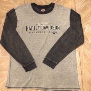 VTG Harley Davidson Mens Gray/Black Walters Bros Peoria,IL Thermal Shirt Large
